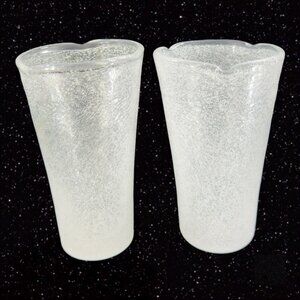 Hand Blown Glass Tumbler Drinking Glasses White With Small Bubbles Hand Made Set